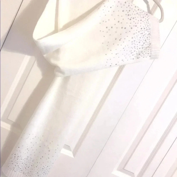 Metallic Silver Studded Ivory Knit Scarf - Picture 3 of 7